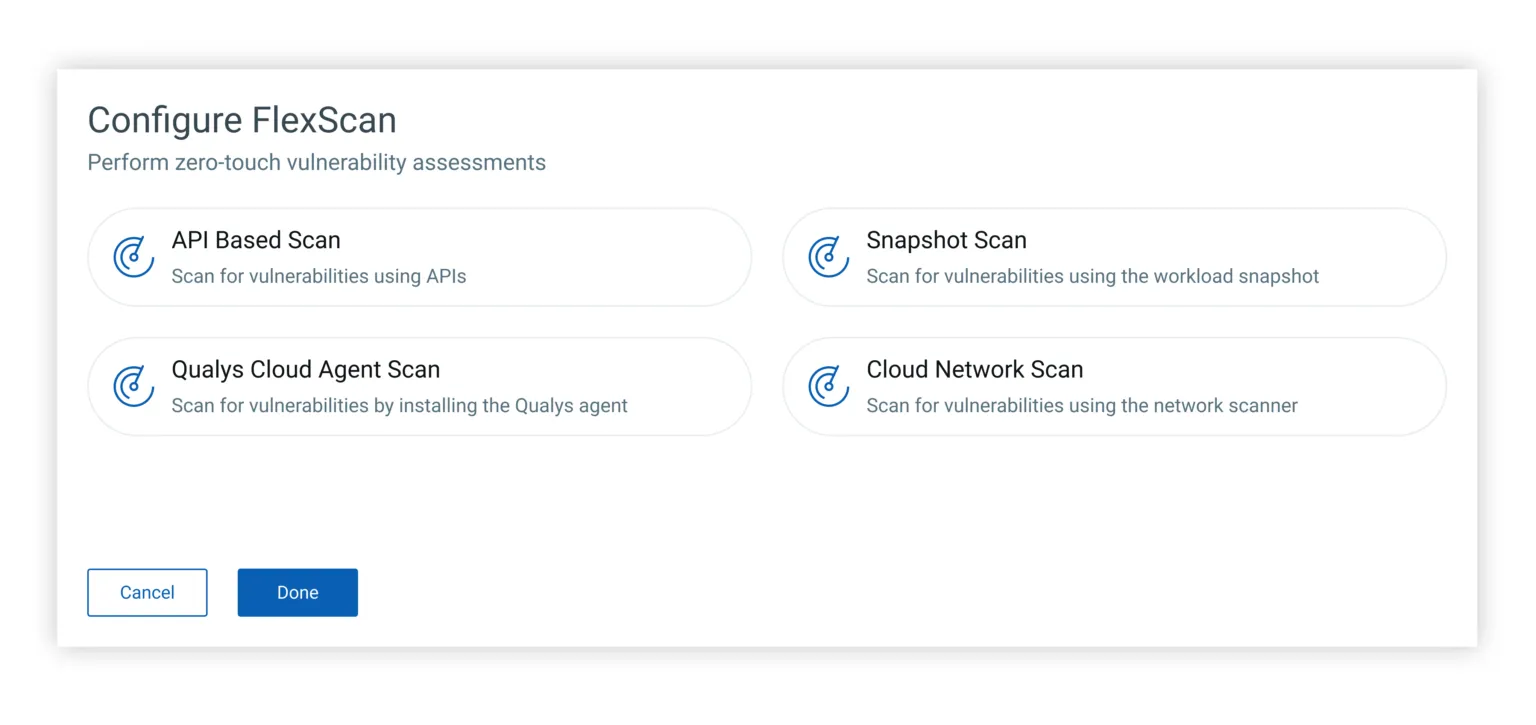 Qualys FlexScan 提供四種雲端原生掃描選項